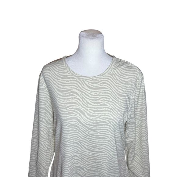 J MCLAUGHLIN Catalina Cloth Top Women Large 3/4 Sleeve Stretchy Zebra Gray Cream - Picture 2 of 11